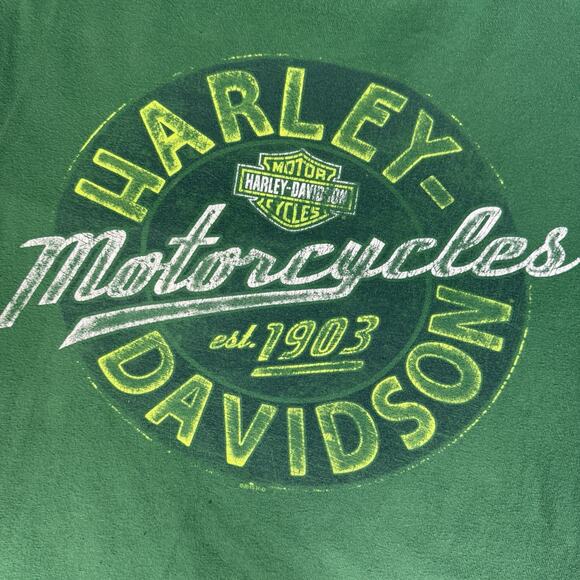 Harley Davidson Mens 2XL Houma La Green T Shirt Pre Owned 2013 Graphic Print - Picture 5 of 6